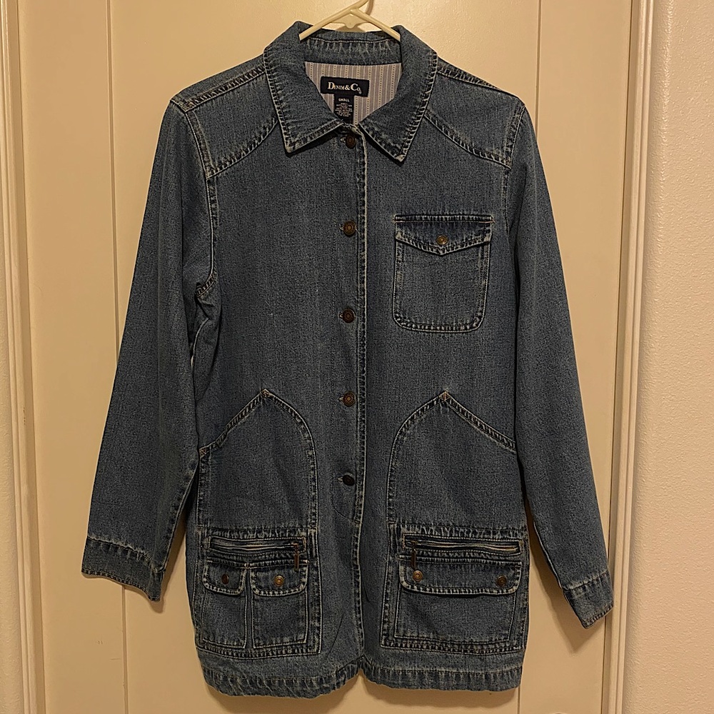 Denim&Co. Barn Jean Jacket Coat Button Front Long
